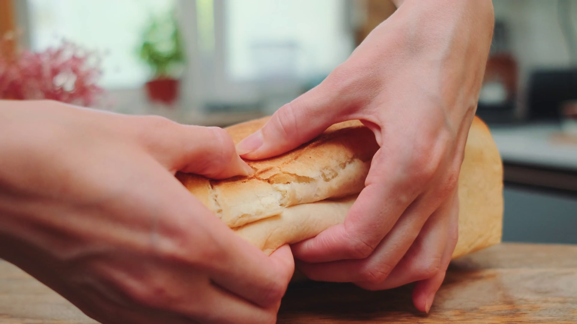 Woman Tearing Fresh Soft Baked Bread With Stock Footage SBV348553724 Storyblocks