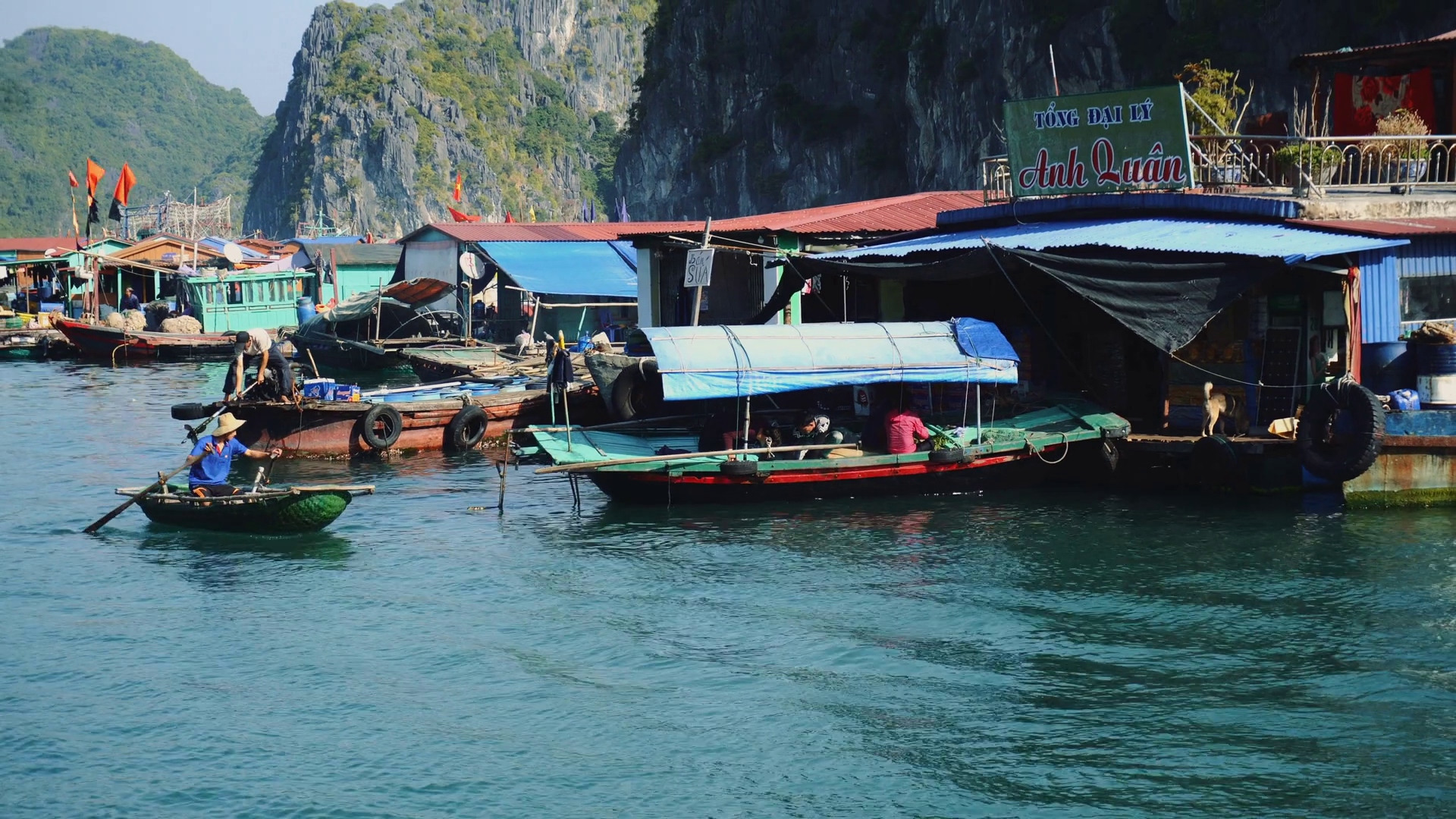 Floating Fishing Village In The Ha Long Bay. Cat Ba Island, Vietnam
