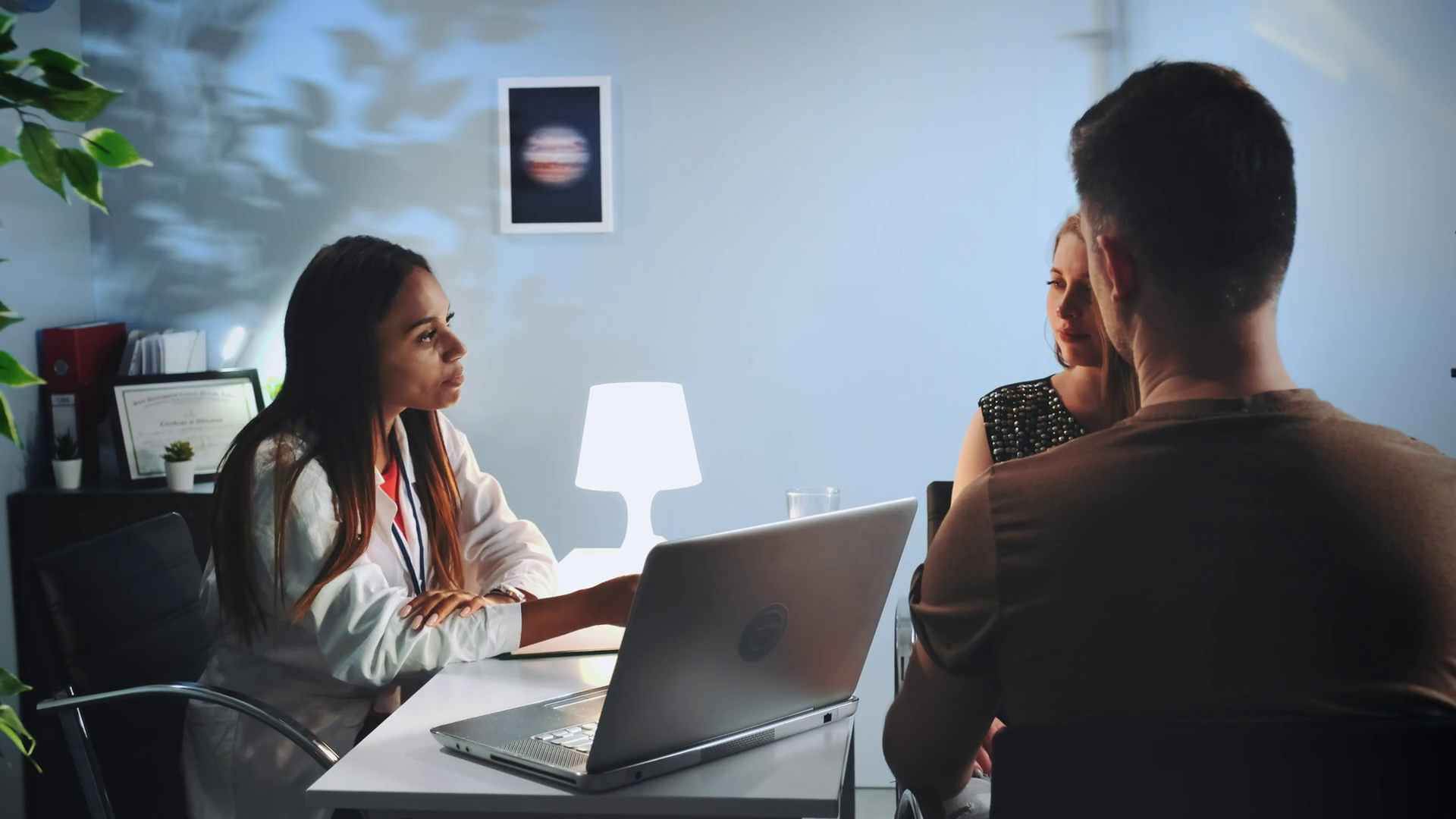 Meeting with psychologist man and woman restoring relationship and