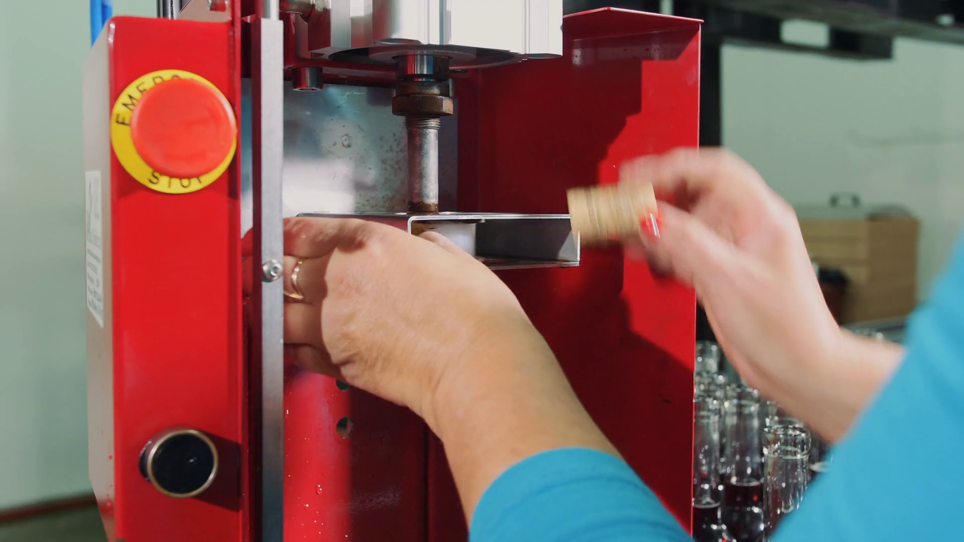 Process of corking wine bottles Stock Video Footage 0012 SBV329013673