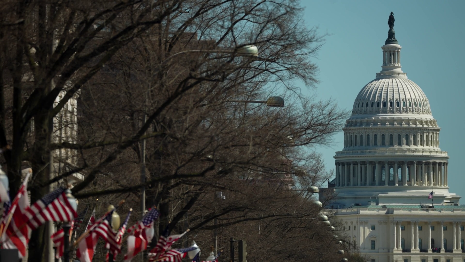 Us Capitol Building Seen With American Flags Stock Footage SBV ...