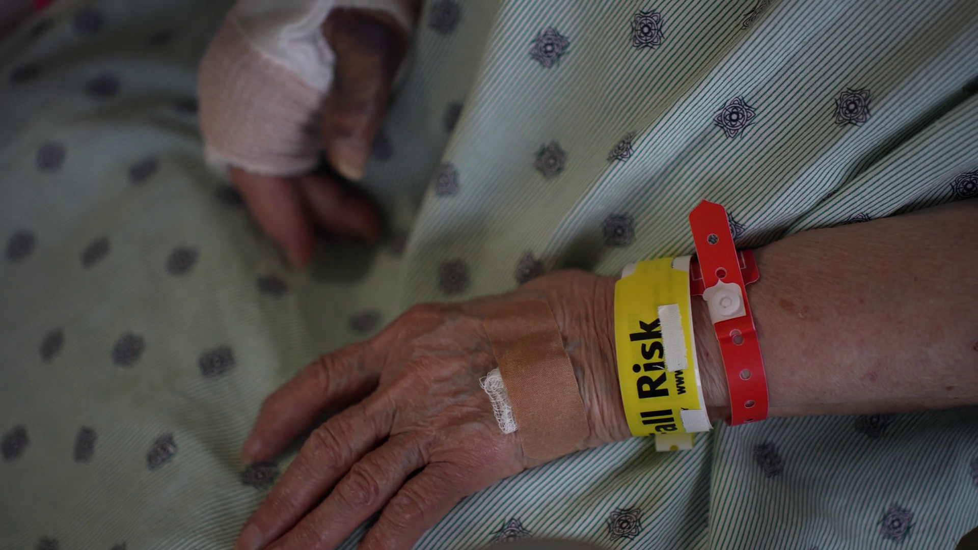 Closeup Of Fall Risk Wristband Bracelet On Stock Footage SBV-352729663 ...