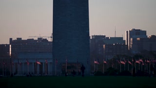 Washington Monument Lincoln Memorial Sunset View with Flags