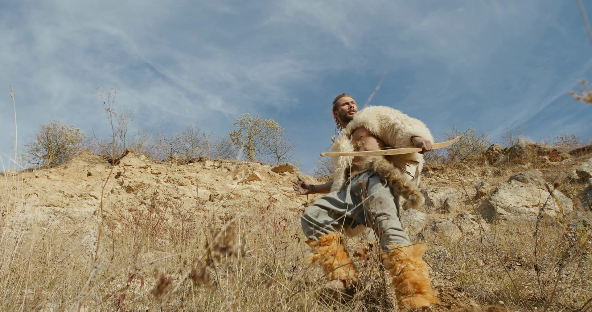 Savage Man With Bow Running Down Hill From Stock Footage SBV-351914375 ...