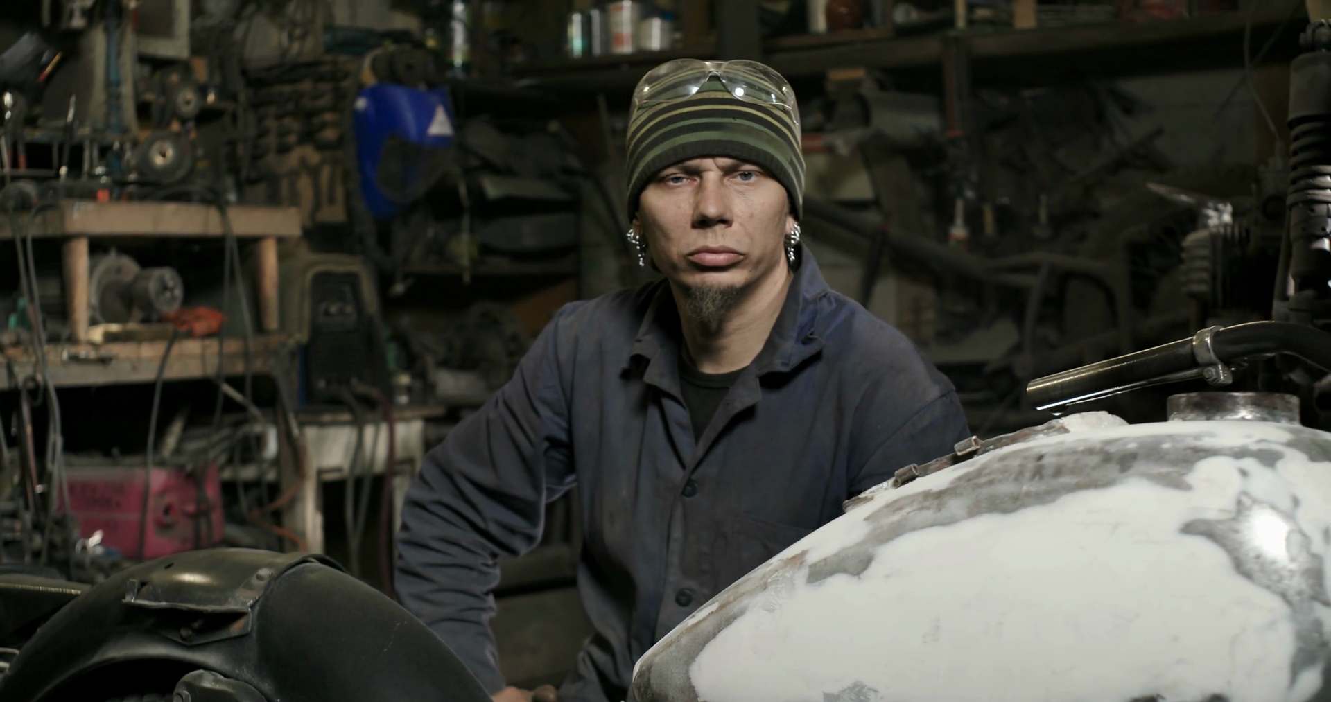 Portrait Of Experienced Mechanic Biker In Stock Footage SBV-351893359 ...