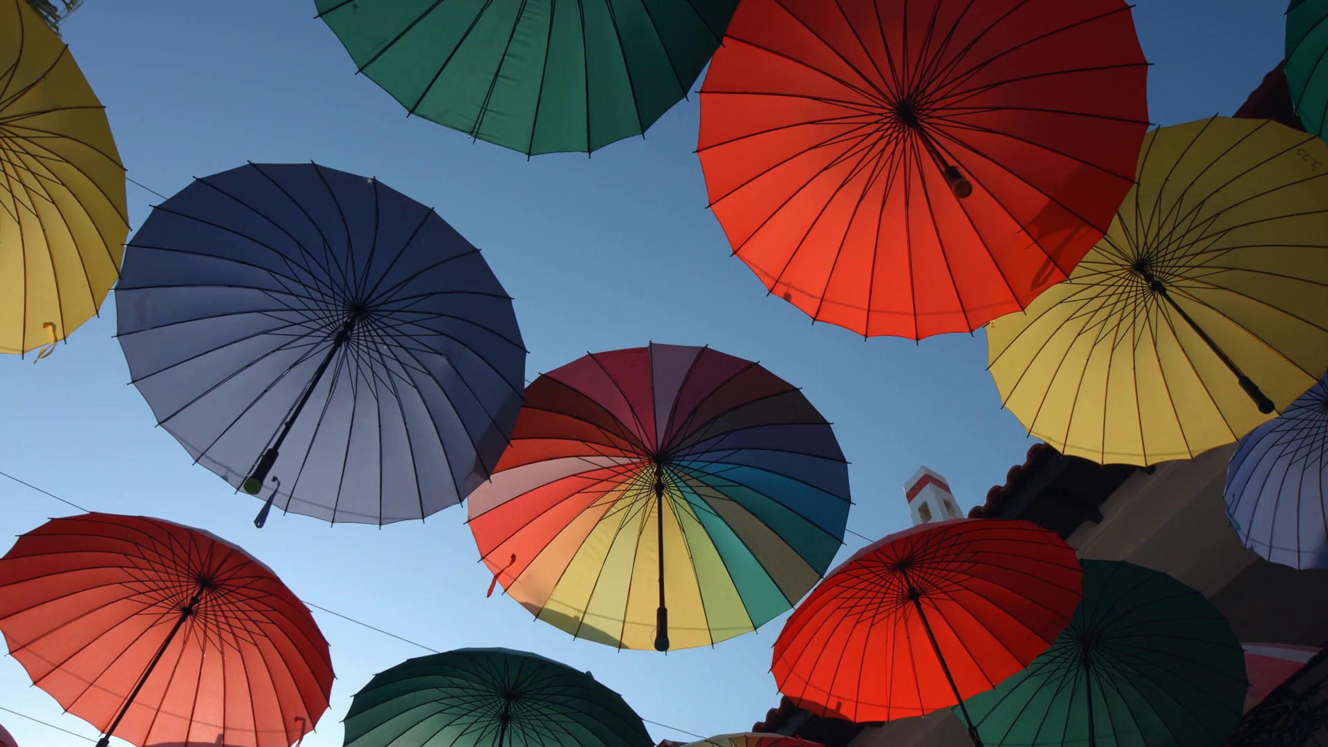 Many Of Larger Size Hanging Umbrellas Stock Footage SBV347642315