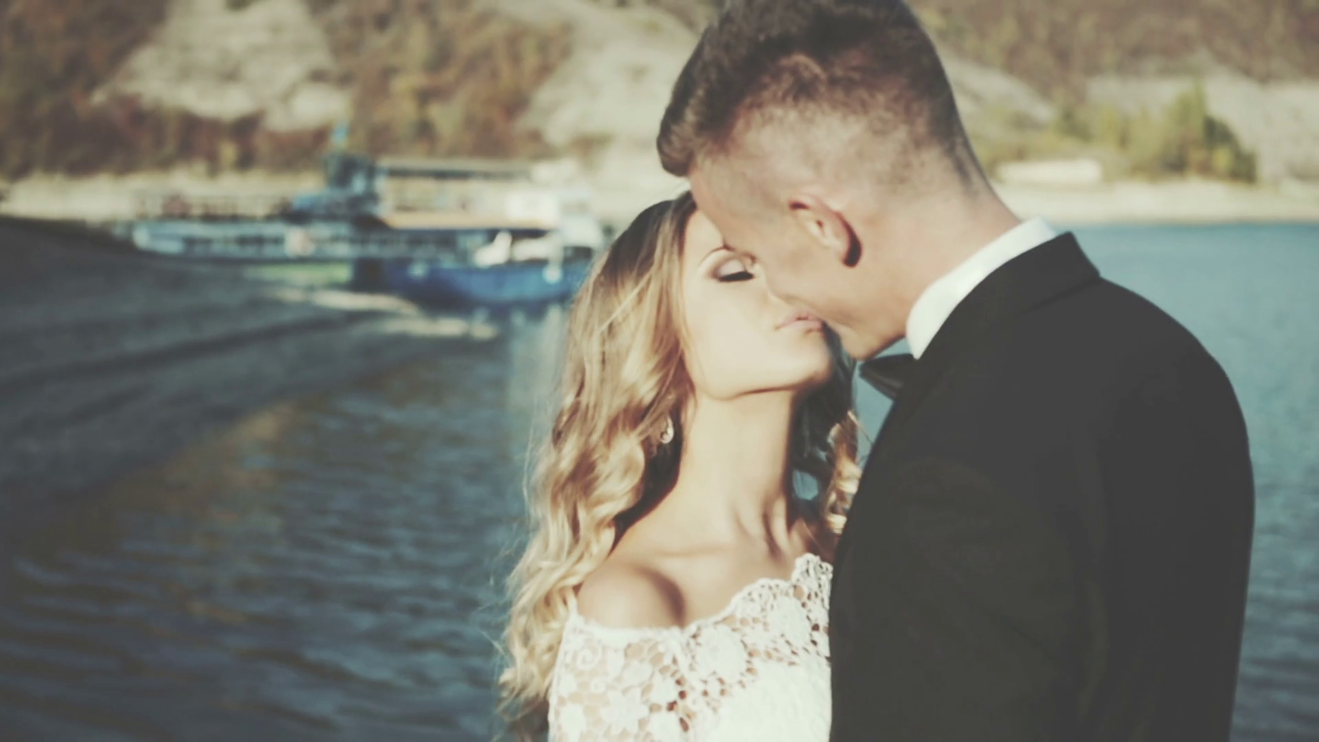 Bride Groom Kissing At Sea Shore Wedding Stock Footage SBV-347620328