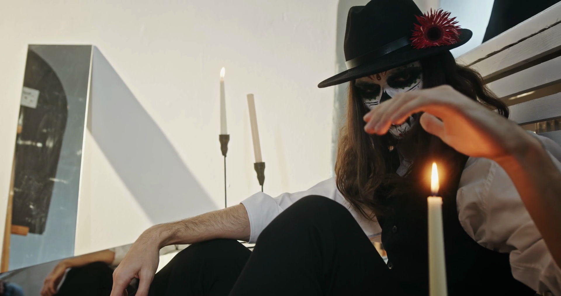 Creepy Male Touching Candle Flame Stock Footage SBV347694814 Storyblocks