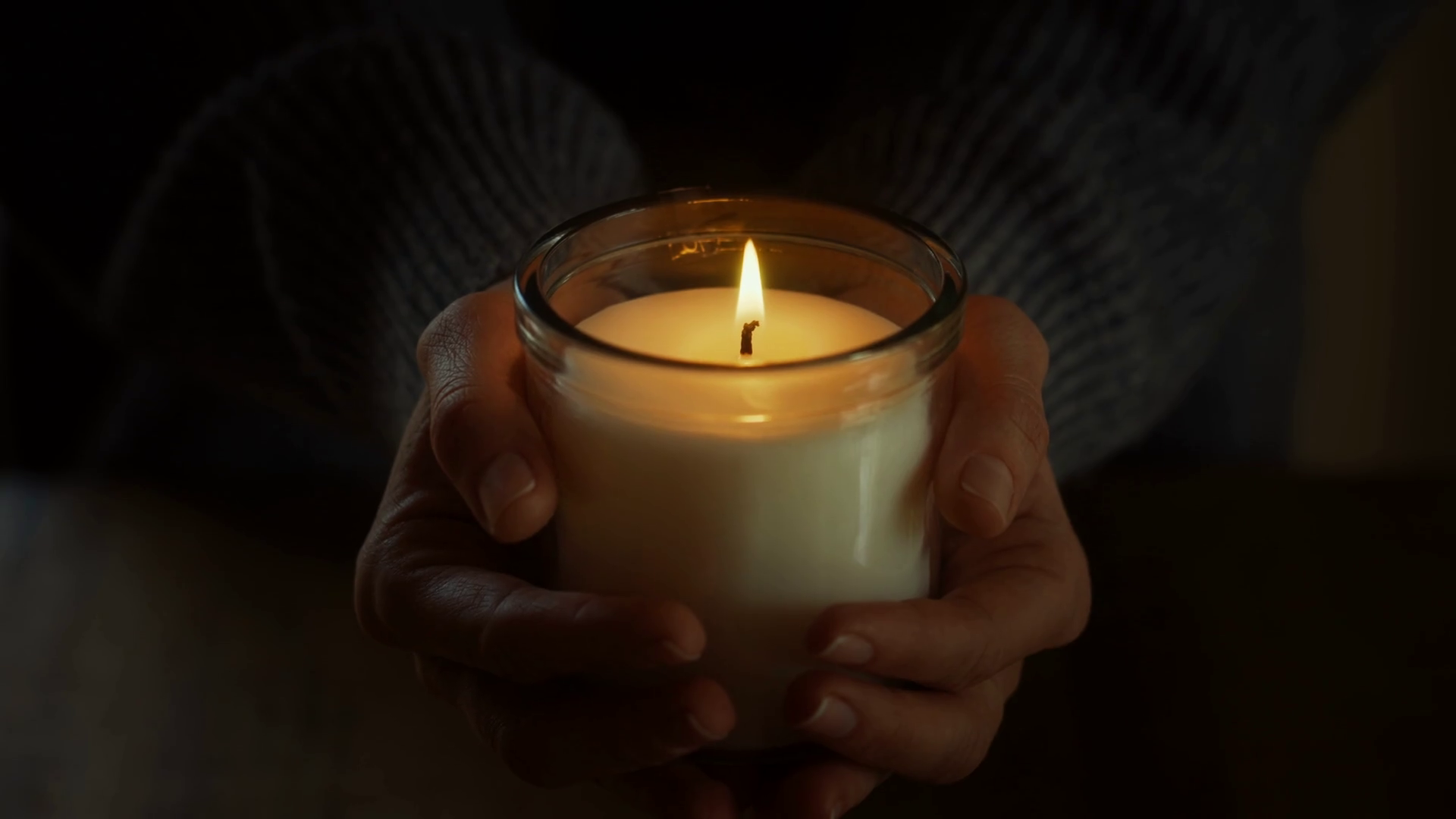 In Female Hands Candle Flame Flickers Stock Footage SBV347513244