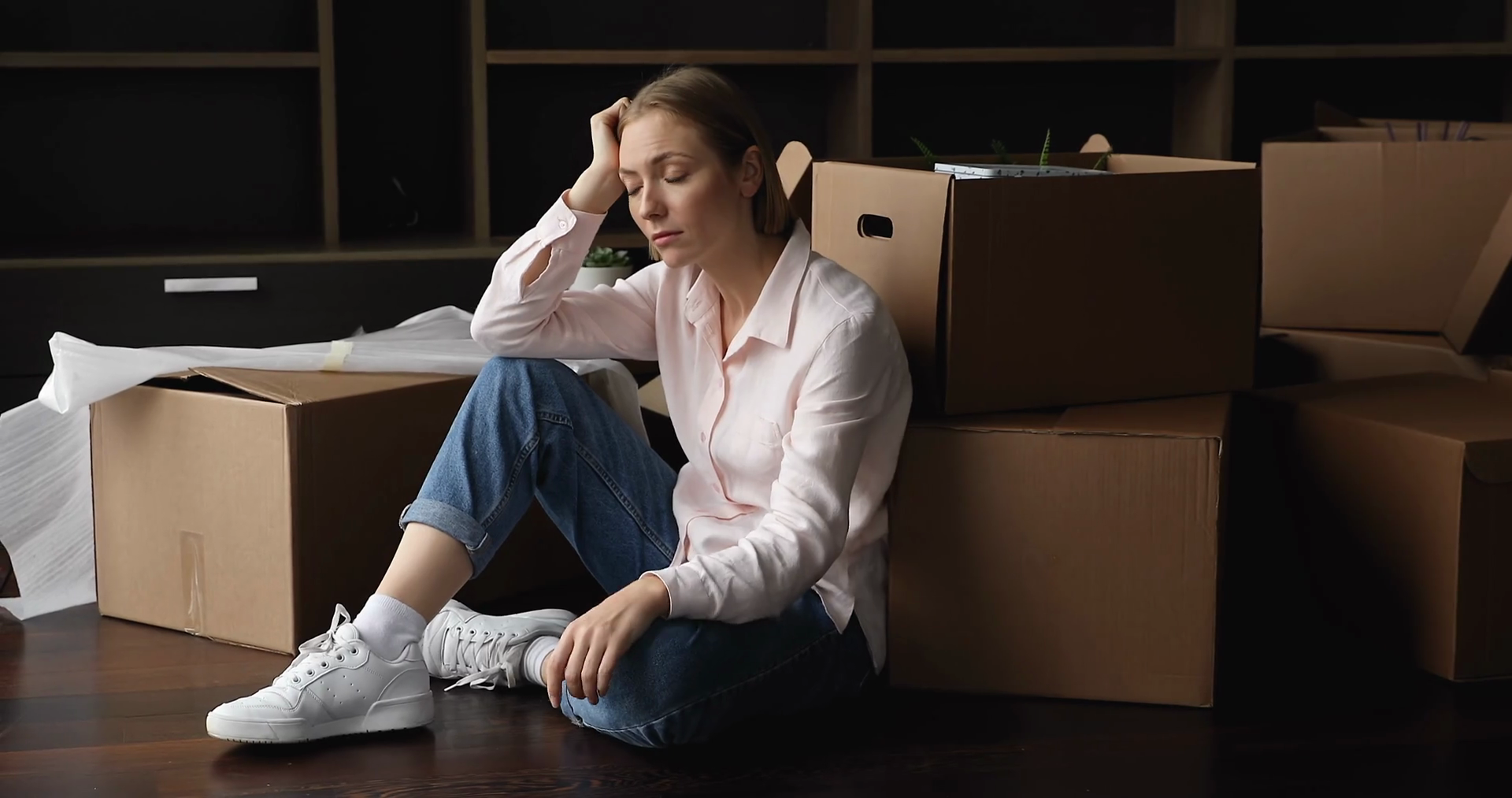 Frustrated Young Renter Girl Moving Out From Stock Footage SBV