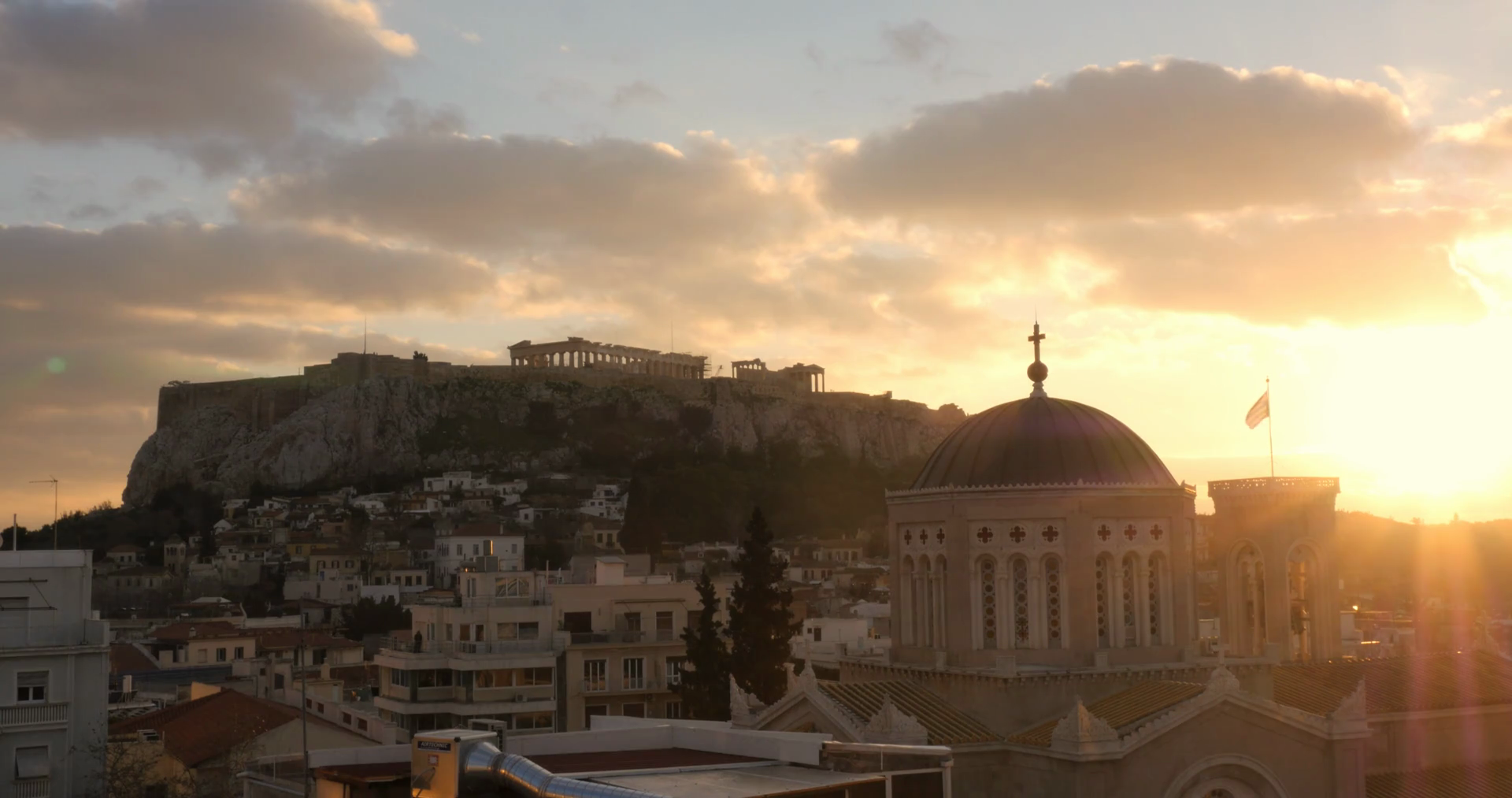 Athens Greece City Sunset Over Parthenon Stock Footage SBV313047347