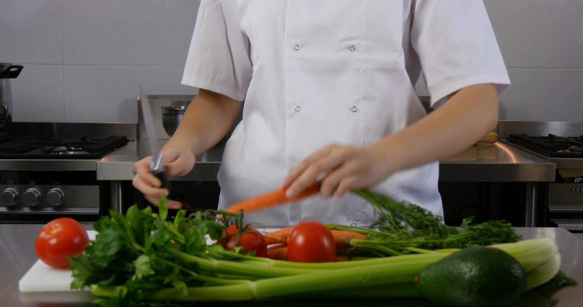 Food preparation chef working on nutritional diet in restaurant cafe