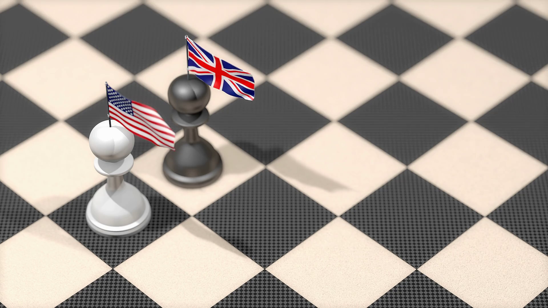 Chess Pawn with country flag, United States, United Kingdom. Motion
