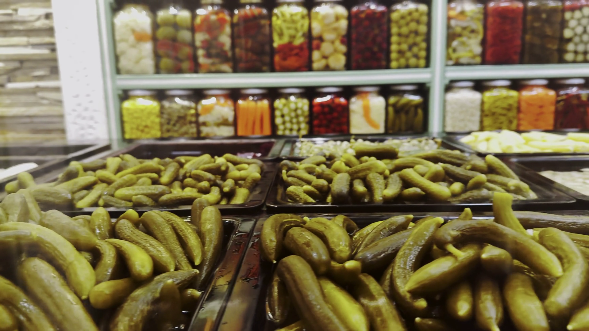 Pickles In Jars At Pickle Shop Stock Footage SBV-352945545 - Storyblocks