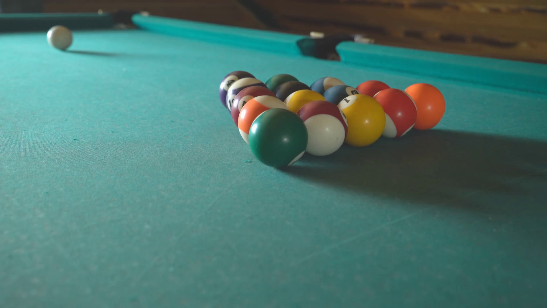 Aiming Man Beats Cue On Ball Breaks Pyramid Stock Footage SBV314403853
