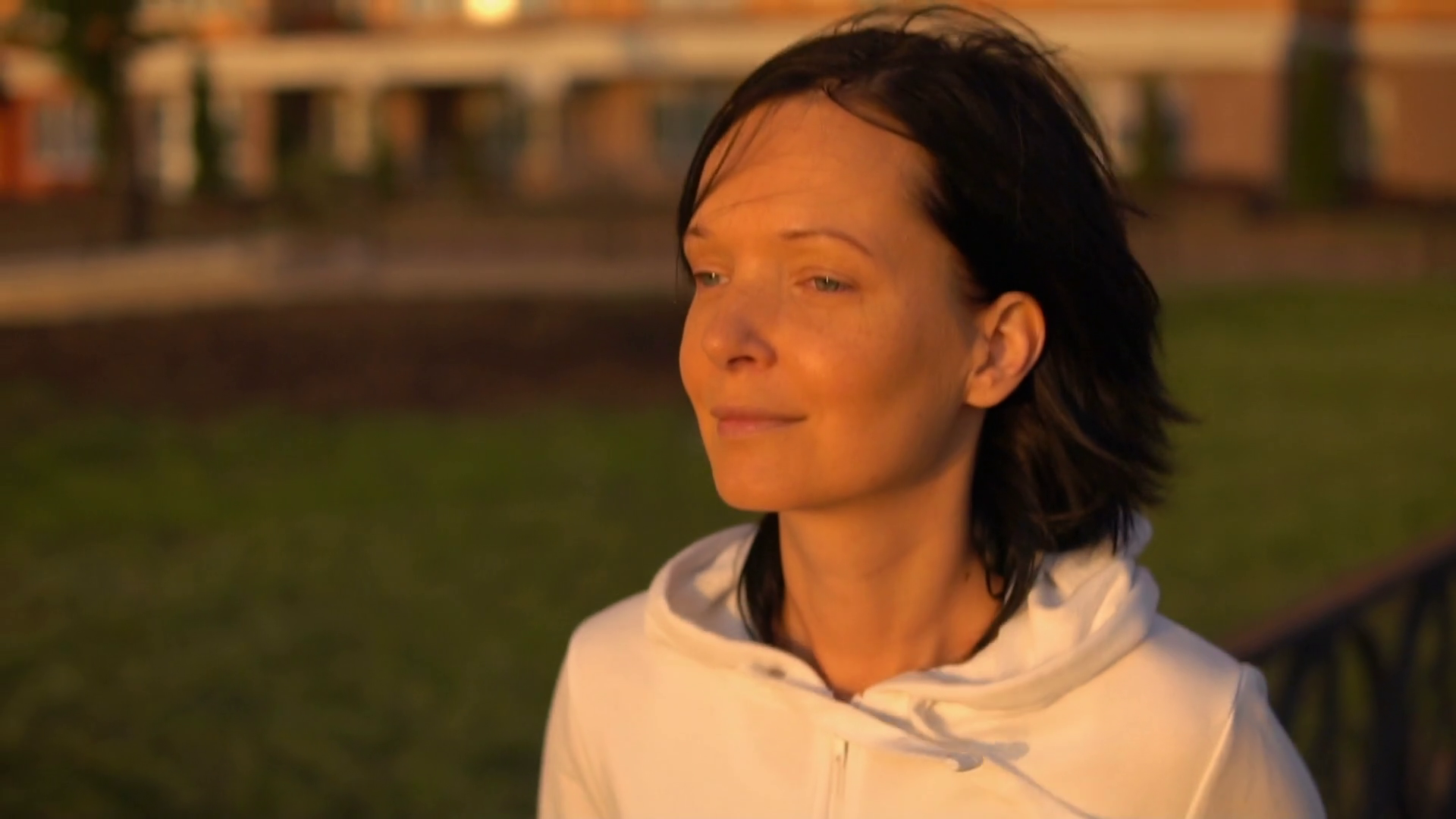 caucasian running at sunset slow motion. young woman with