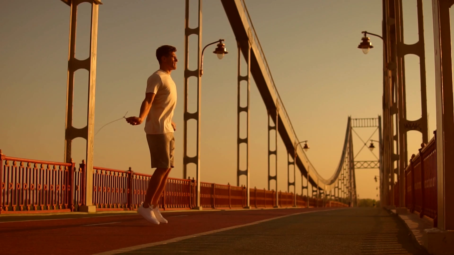 Man Jumps On Pedestrian Bridge Guy Is Having Stock Footage