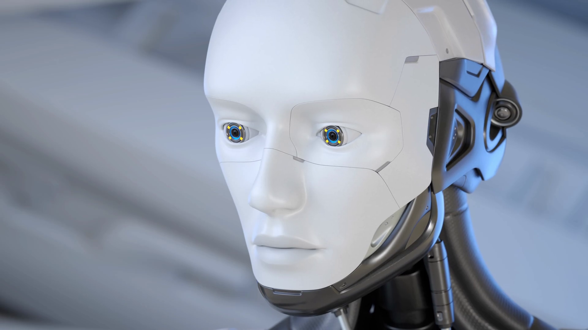 Close Up Of Human Like Robot With Thinking Stock Motion Graphics SBV
