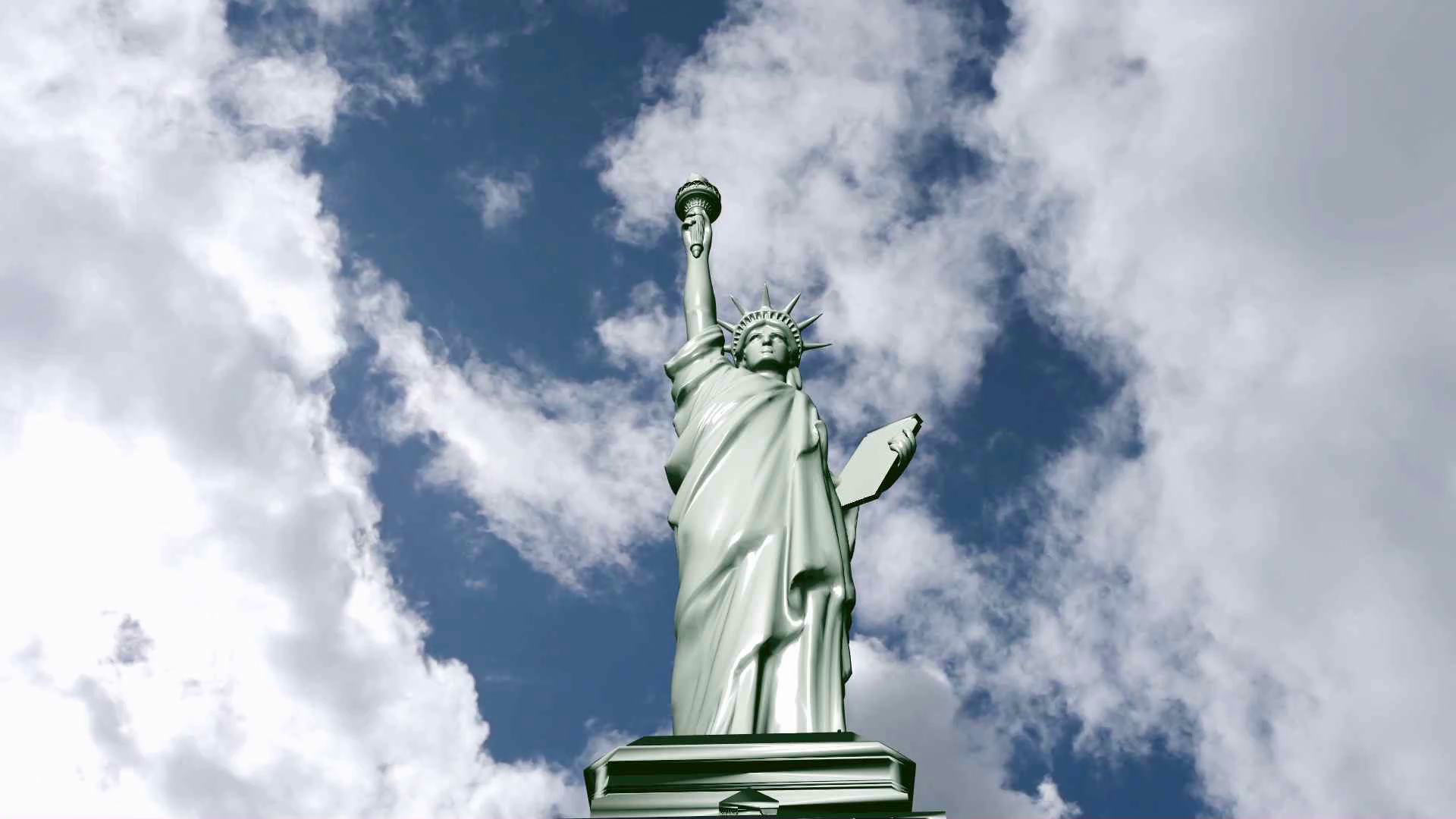 Statue Of Liberty stands on cloud background Stock Video Footage