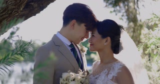 Slow motion Happy Asian Bride And Groom In Wedding Dress Prepare For Married In Wedding Ceremony.