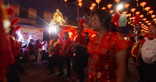 Nakhon Sawan, Thailand - Feb 12 2024:Night parade of the Chinese New Year celebrations in Nakornsawan.