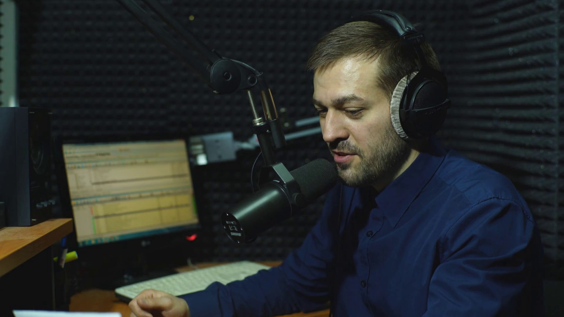 Presenter Host In Radio Station Hosting Show Stock Footage SBV