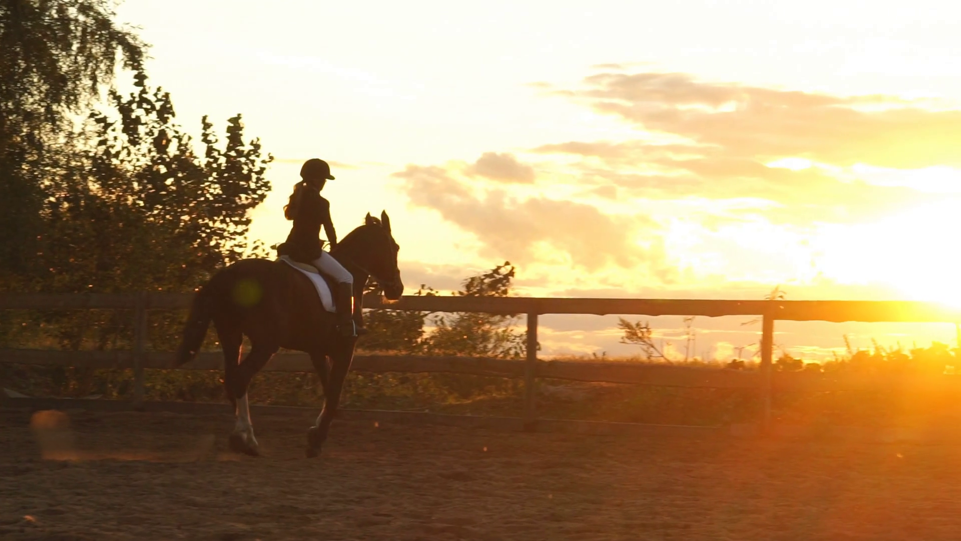 Silhouette Of Girl Riding Horse At Sunset Stock Footage SBV-318209596 ...