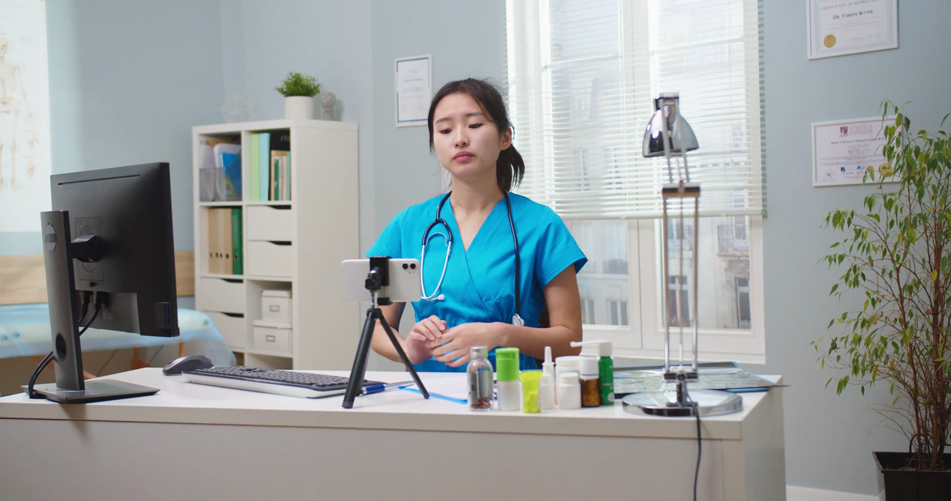 Professional Nurse Vlogging In Hospital: Stock Footage SBV-347742336 ...