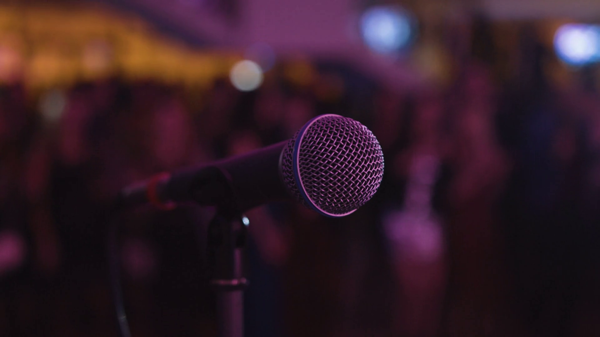 Microphone on the Stand is Standing on the Stage, CloseUp Microphone