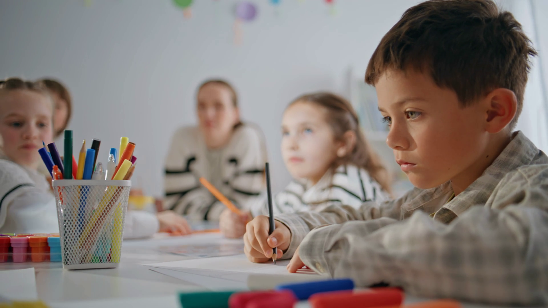 Diligent Pupil Drawing Pencil In School Stock Footage SBV-351985972 ...