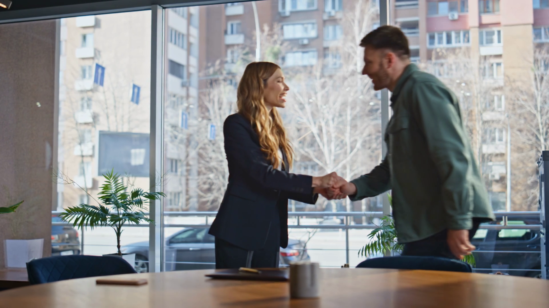 Smiling Businesswoman Greeting Client With Stock Footage SBV-351673826 ...