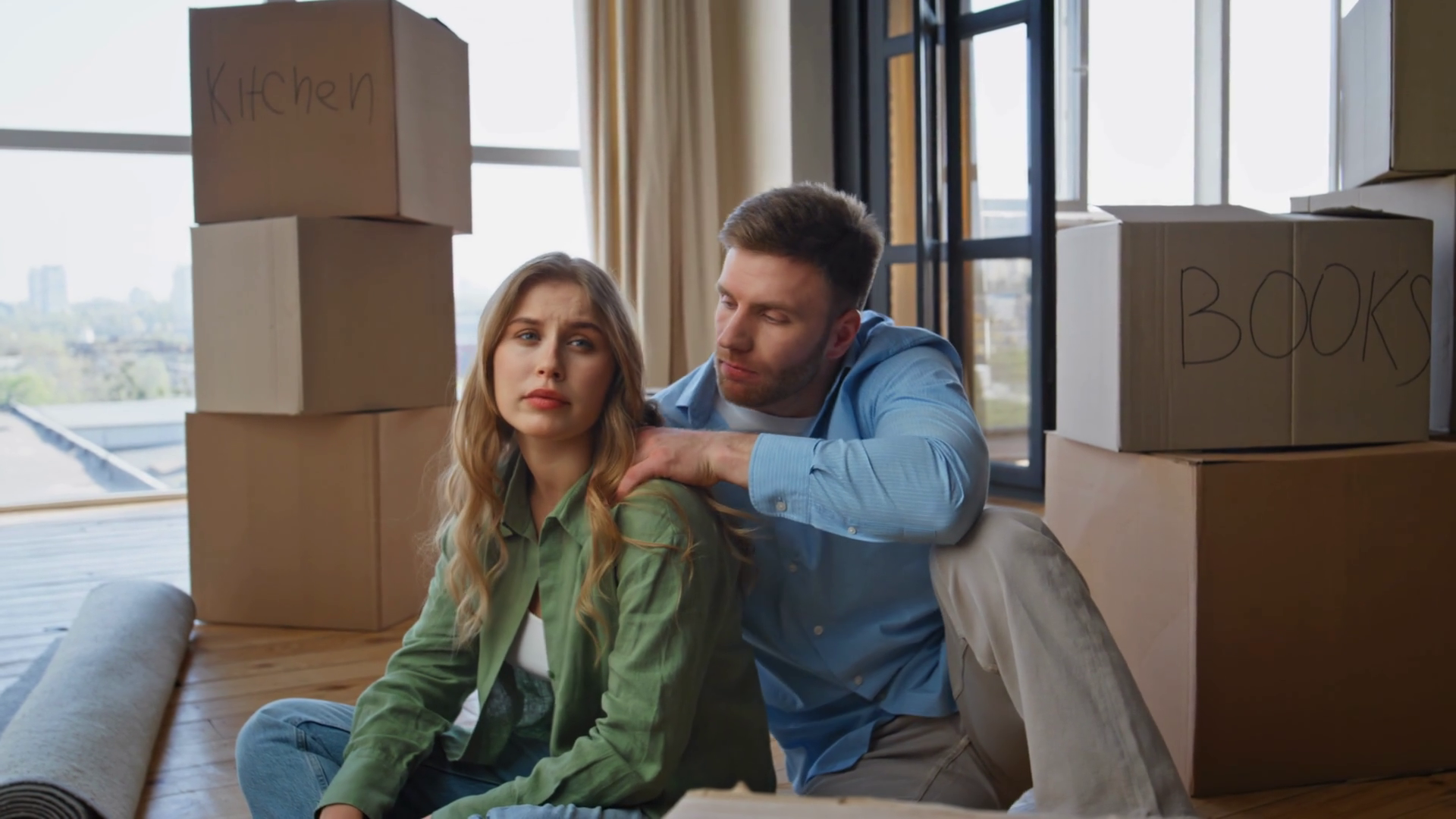 Exhausted Spouses Moving Apartment Feeling Stock Footage SBV-351688899 ...