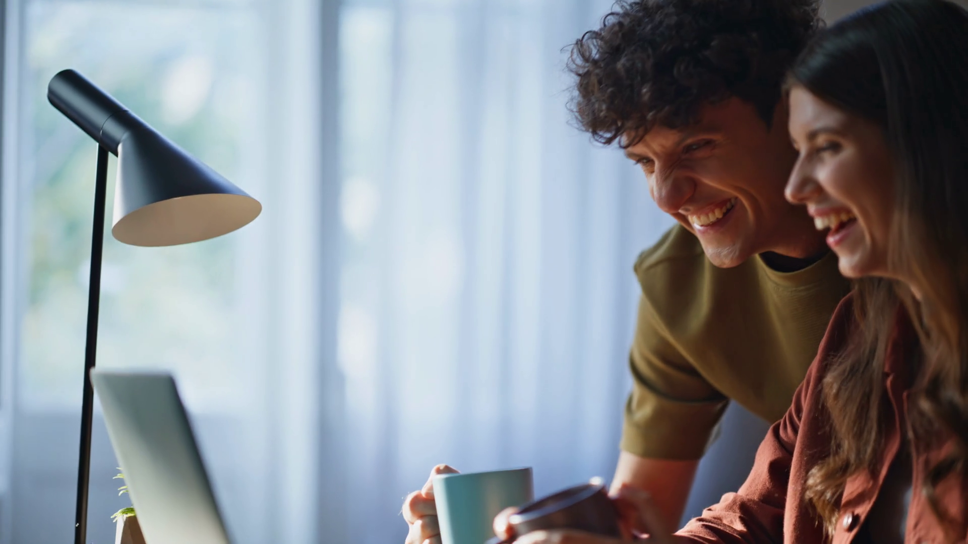 Laughing Sweethearts Watching Laptop At Calm Stock Footage SBV ...