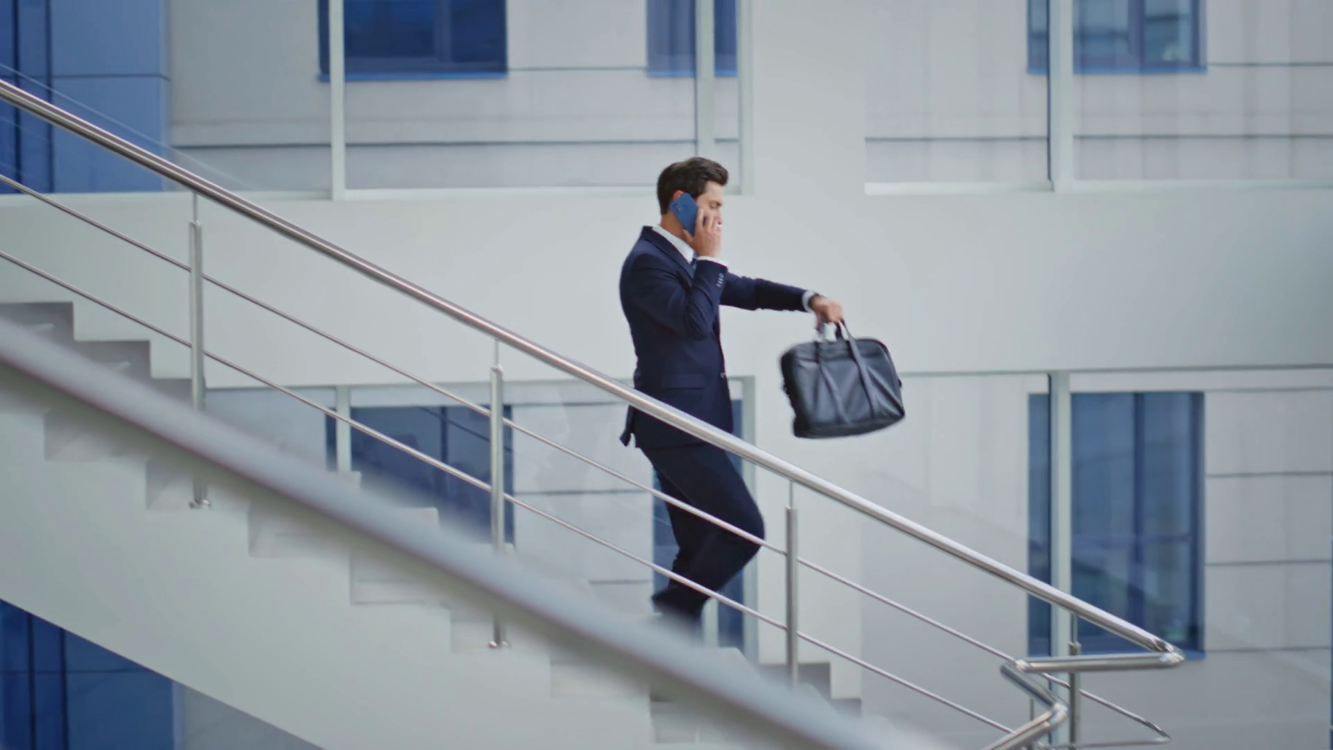 Man Descending Office Stairs Speaking Stock Footage SBV-351743233 ...