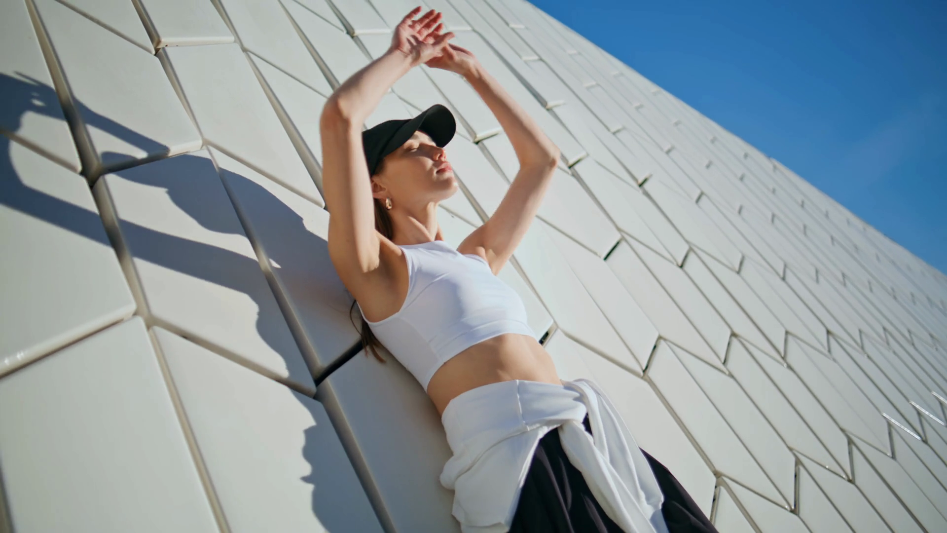 Sport Model Posing At Wall With Geometric Stock Footage SBV-351784895 ...