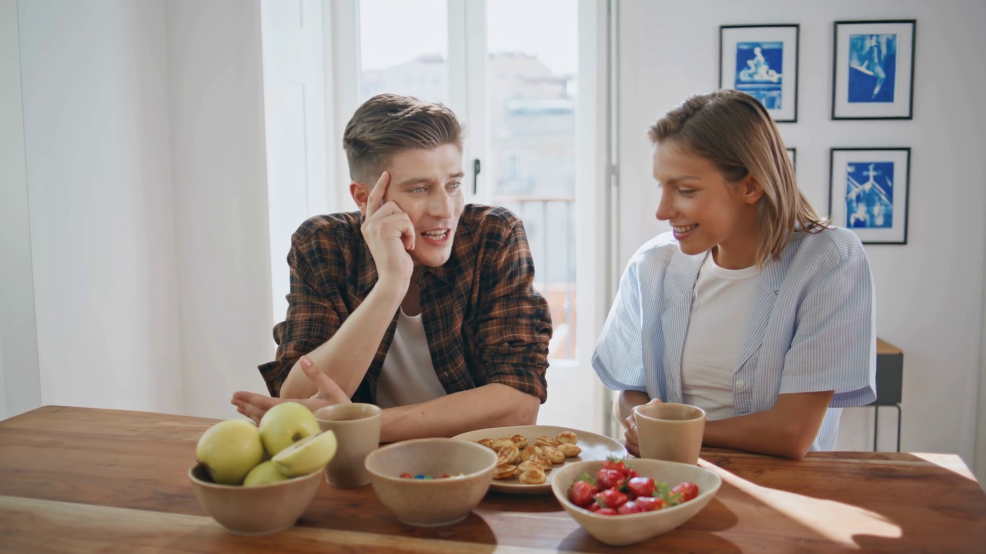 Joyful Spouses Breakfasting Morning Together Stock Footage SBV ...
