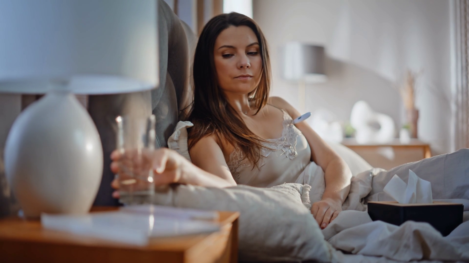 Awake Lady Refreshing In Bed Early Morning Stock Footage SBV-352474525 ...