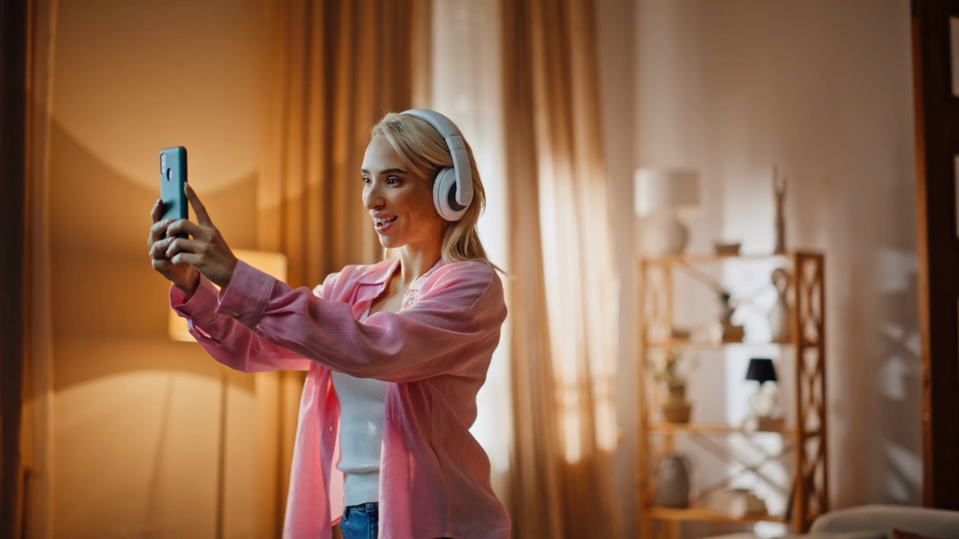 Singing Woman Taking Selfie Moving Body In Stock Footage SBV-352606445 ...