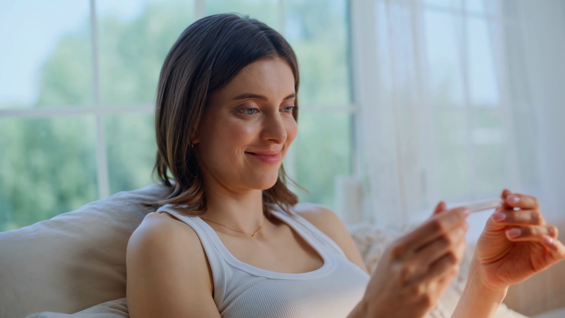 Smiling Girl Measuring Temperature Sitting Stock Footage SBV-353183318 ...