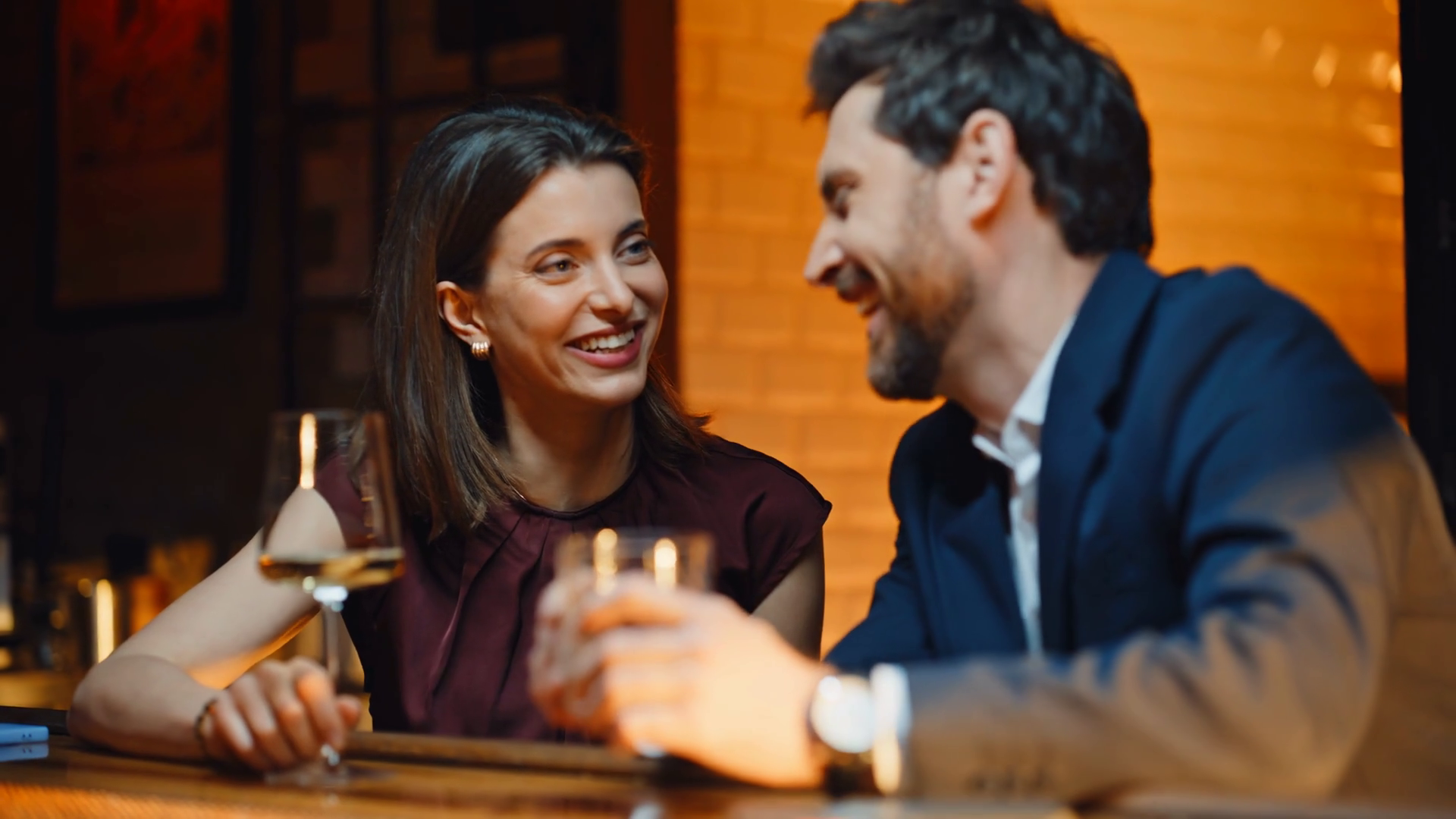 Laughing Pair Joking Together Resting Bar At Stock Footage SBV ...