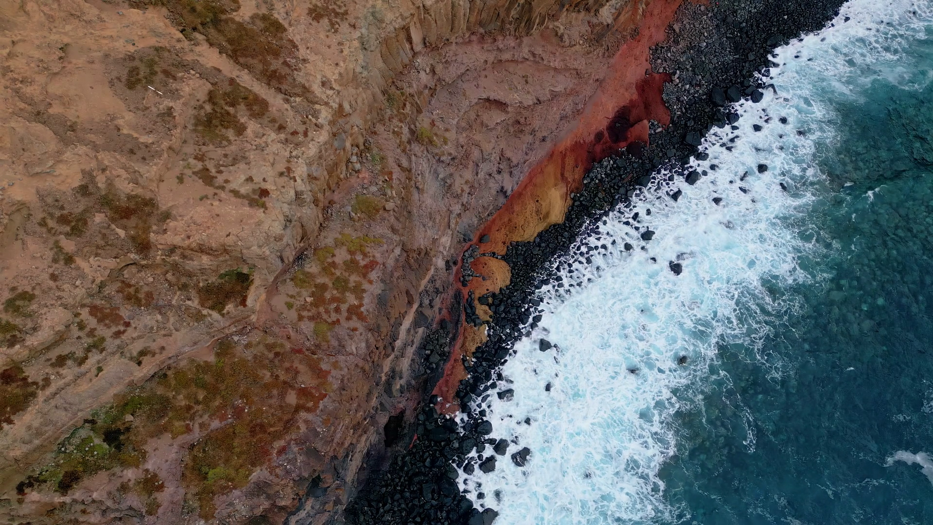 Top View Foamy Waves Splashing On Volcanic Stock Footage SBV-353054376 ...