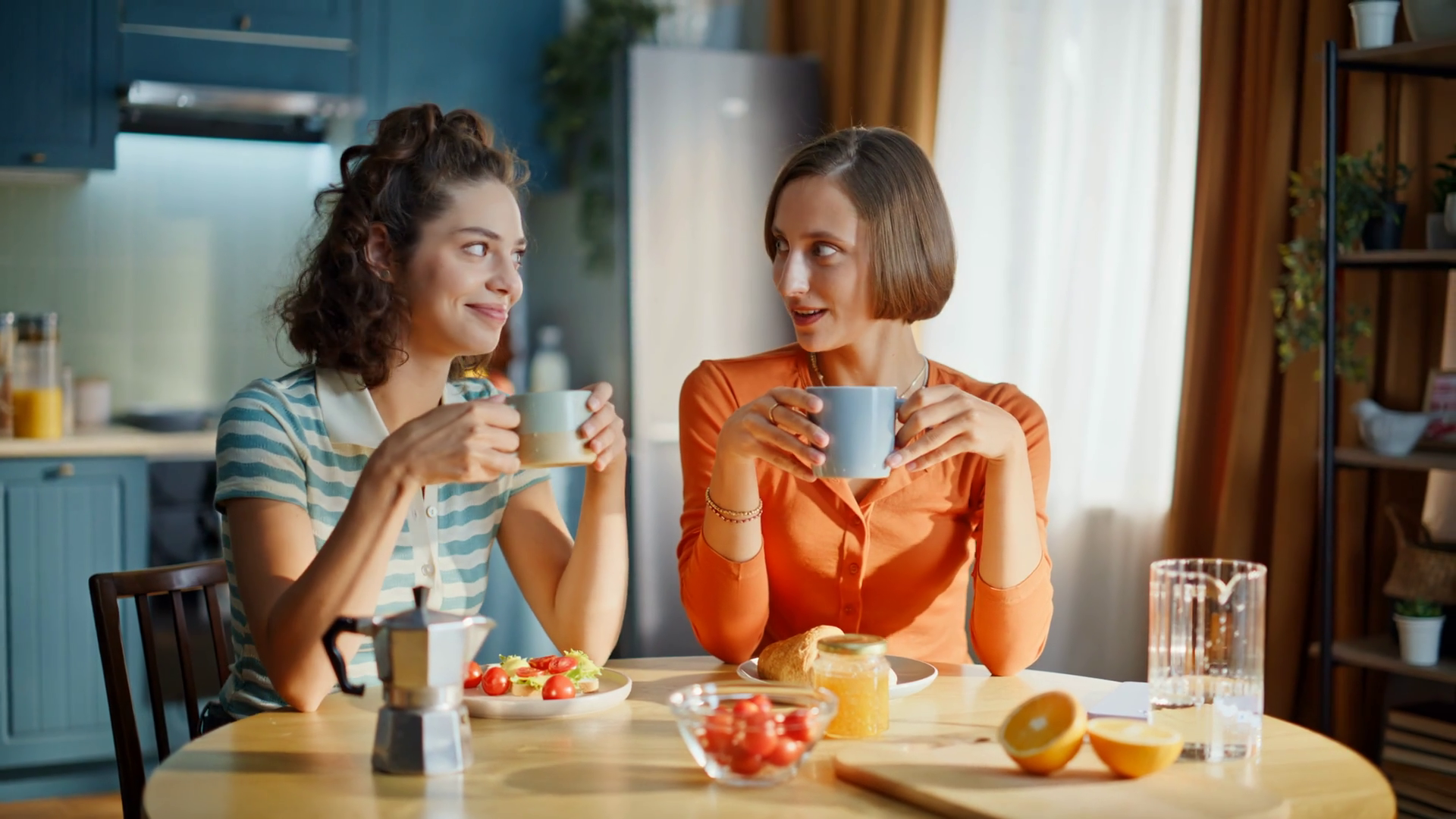 Lesbain Couple Breakfasting Together Stock Footage SBV-353433955 ...