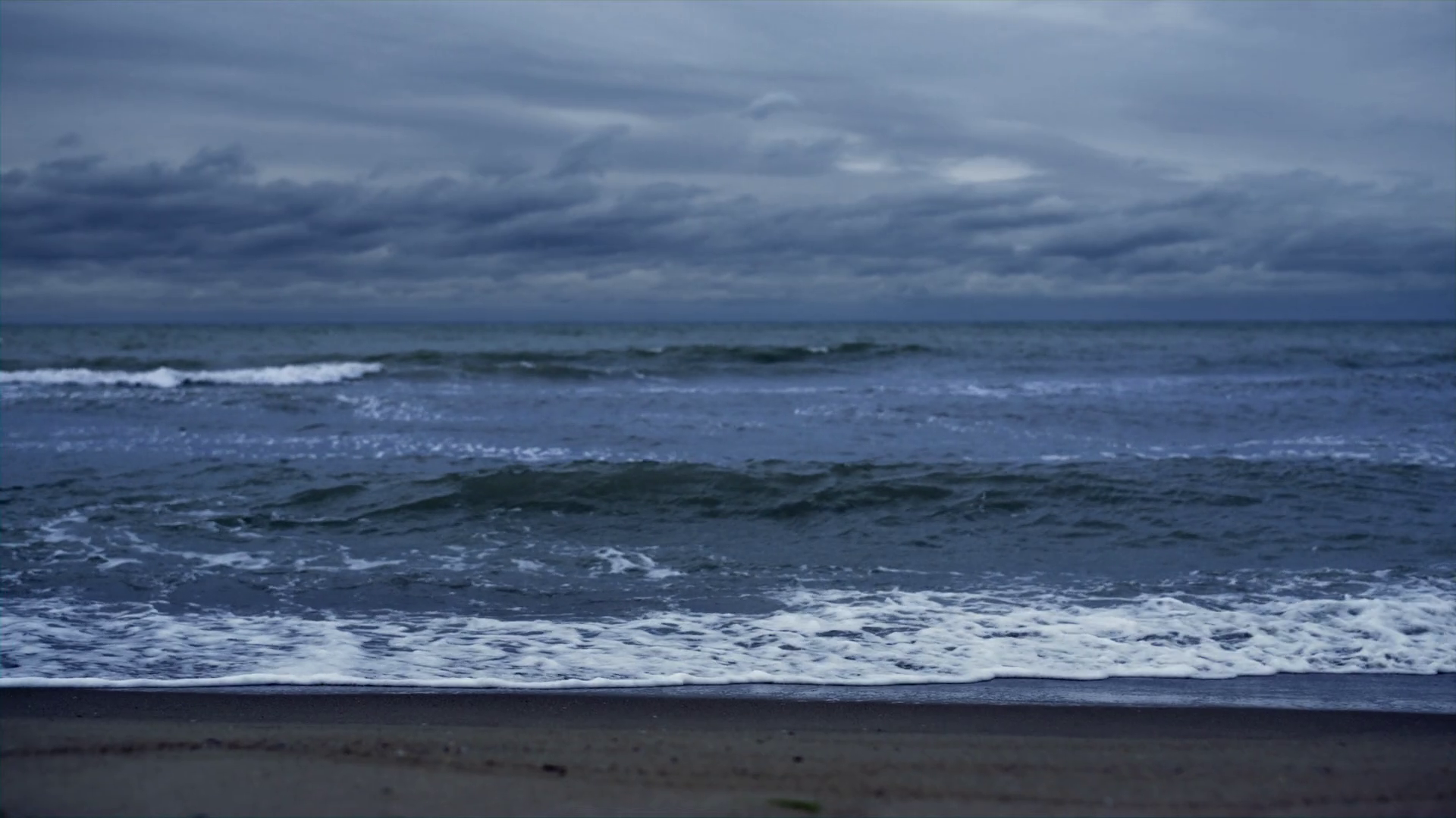 Blue Waves Crashing Sea In Dark Storm Sky Stock Footage SBV346927679