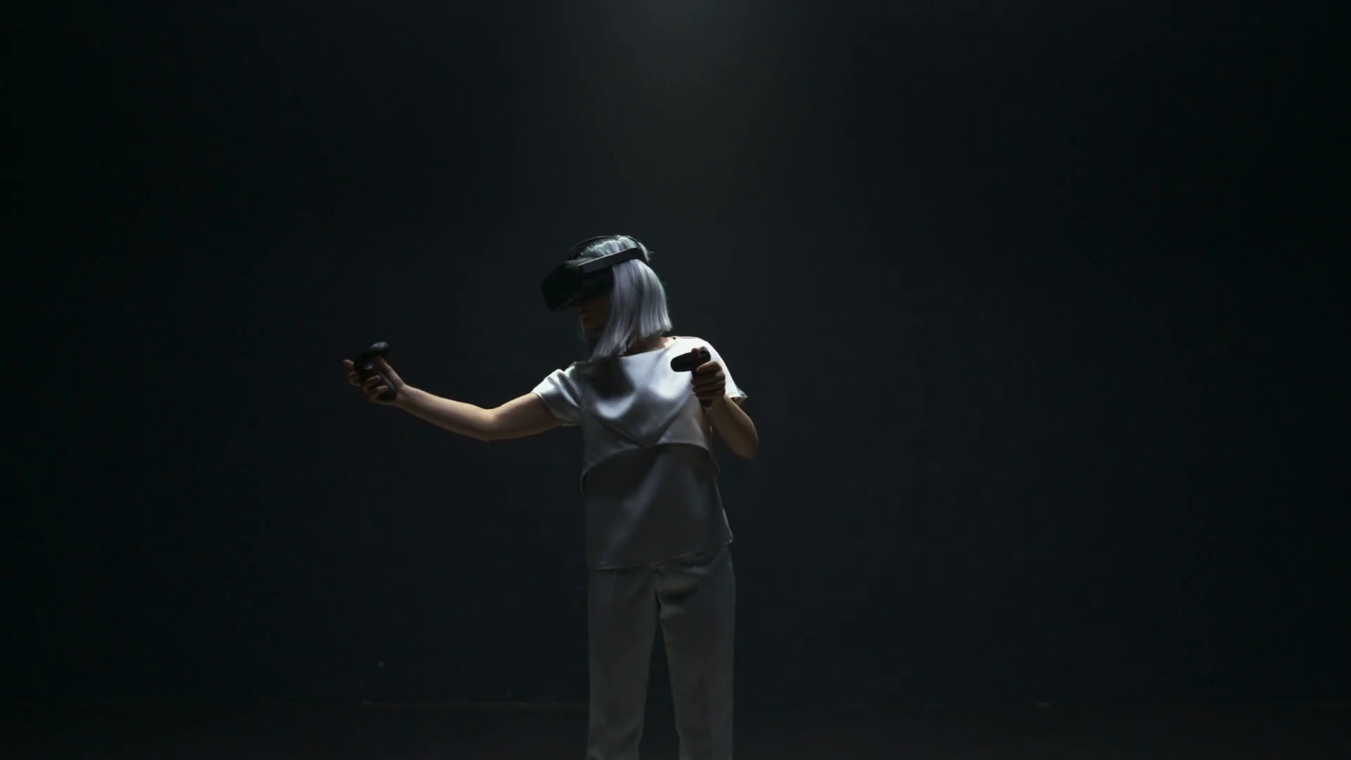 Girl Wearing Vr Headset In Blinking Light Stock Footage SBV347185232