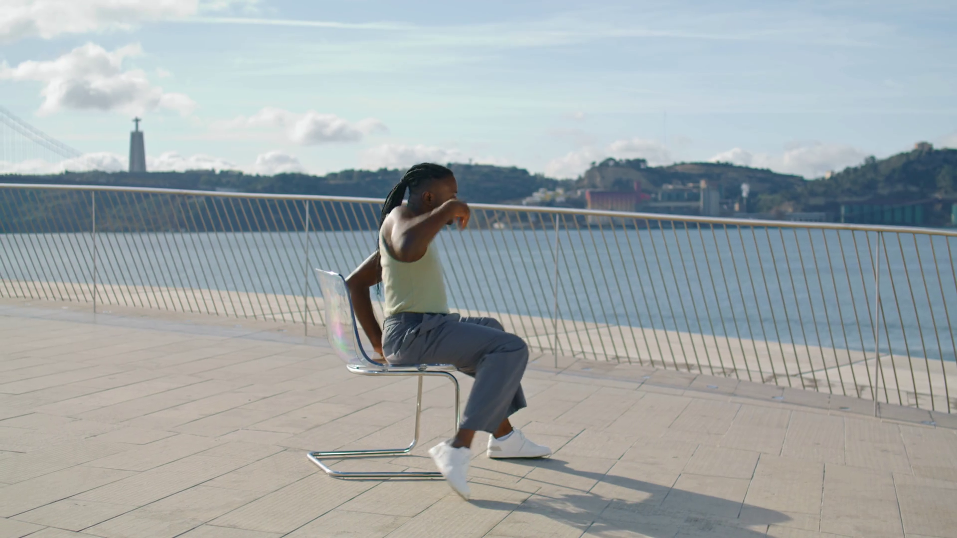 Guy Burlesque Chair Dance Perform In Sea Stock Footage SBV347347130