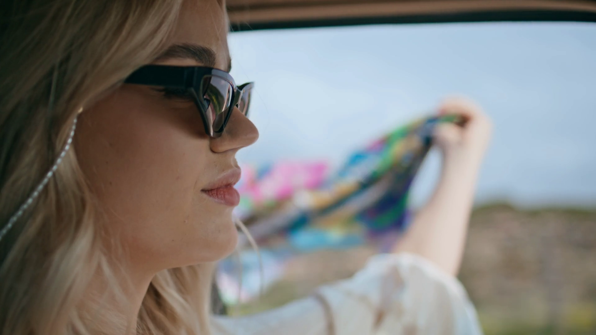 Girl Hipster Driving Auto With Scarf Swayed Stock Footage SBV-347639003 ...