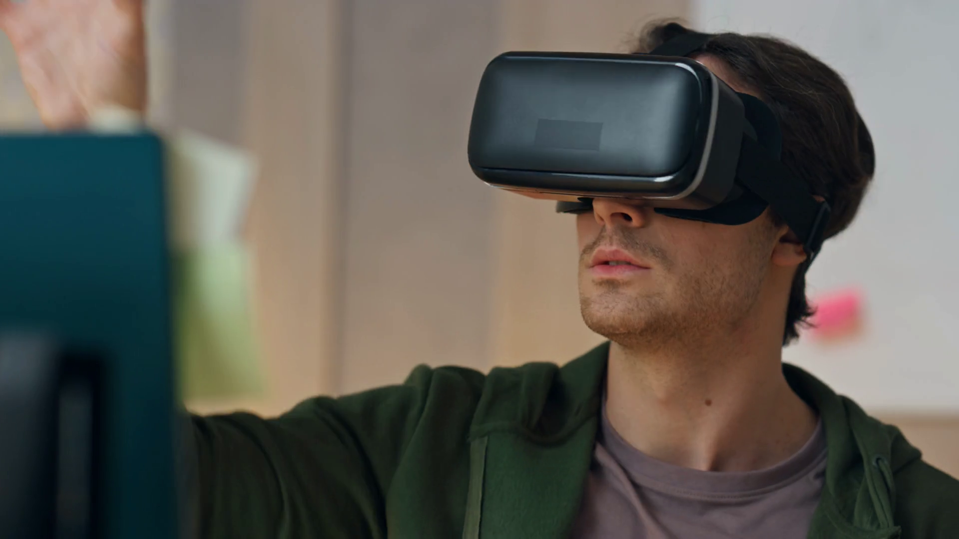 Closeup Man Testing Vr Glasses Program At Stock Footage SBV-348413855 ...