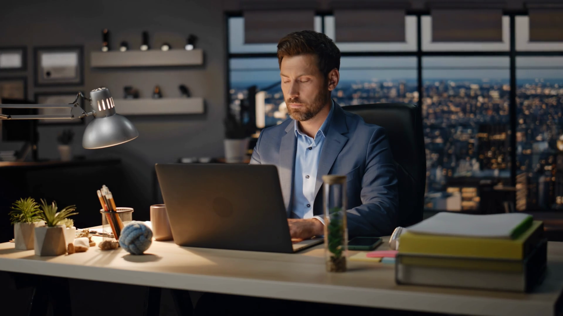 Serious Boss Working Late Office Closeup Stock Footage SBV-348856507 ...