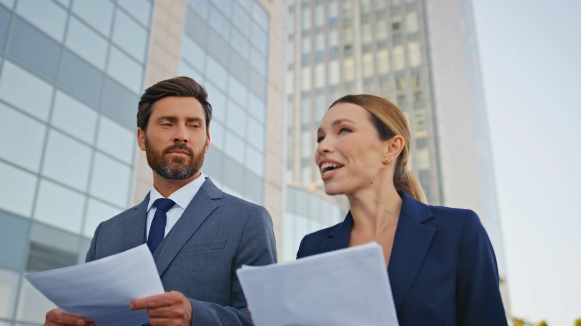Talking Managers Walking Street With Work Stock Footage SBV-348922066 ...