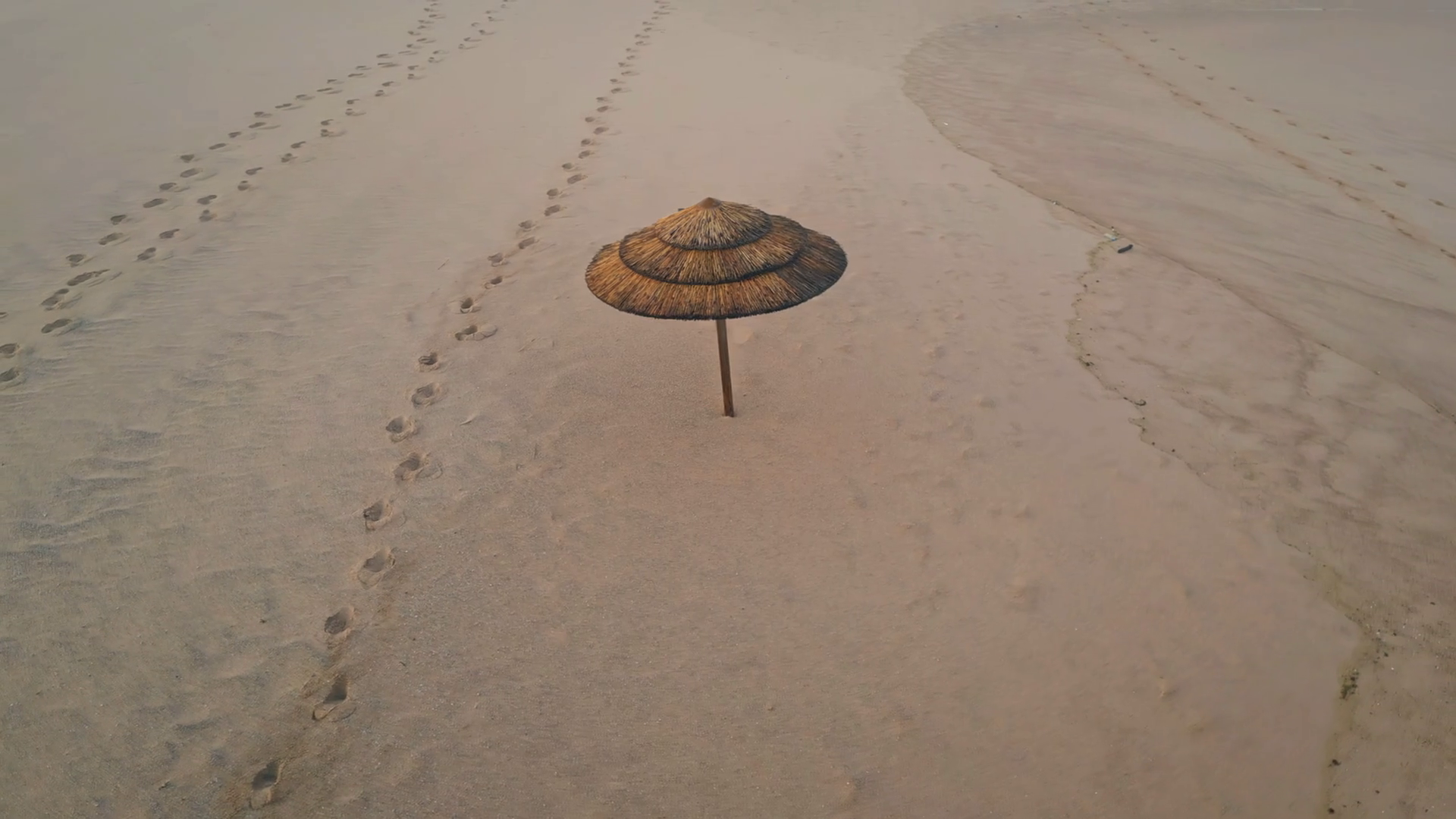 Lonely Straw Umbrella Empty Beach Aerial Stock Footage SBV-348883808 ...